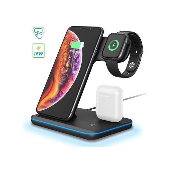 Chargeur sans fil 3 en 1, station de charge rapide sans fil - Noir